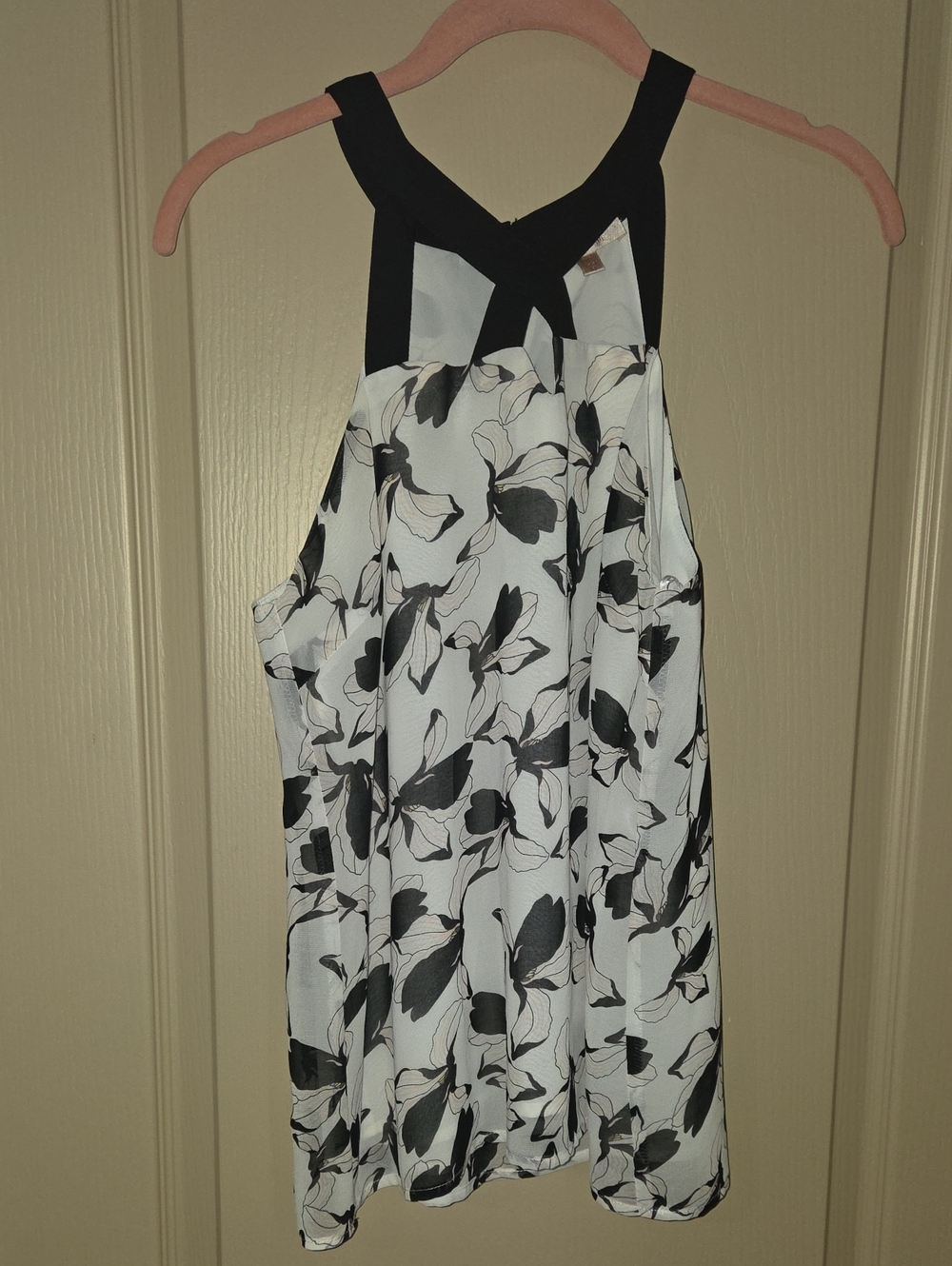 Skies Are Blue Black and White Floral Halter Top